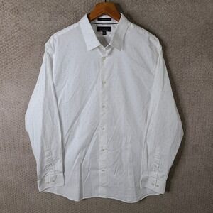 Banana Republic Shirt Men XL White Blue Athletic Fit Wrinkle Resistant Button Up